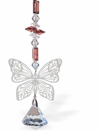 Austrian Crystal Suncatcher, Multi-faceted Crystals With Clear Bell Crystal Drop and Rhodium Plated Butterfly Link Drop: 30cm from hanging loop to bottom (Approximate) Hang in the window or near a light source for full effect Loved by everyone, Suncatchers are a great gift for any occasion Brightens every space with reflected sunlight to instill calm and peace into a room