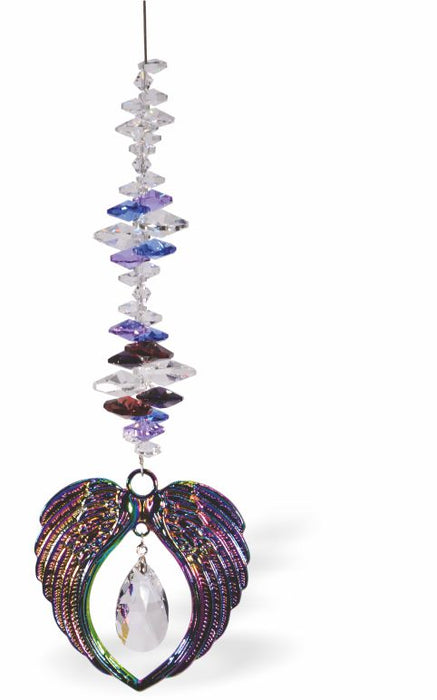 R692 - Crystal Suncatcher, Multi Faceted with a Angel Winged Teardrop Drop
