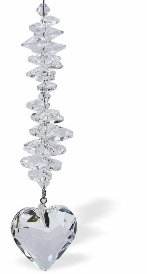 Crystal Suncatcher, with Multi Faceted Crystals and Large Clear Crystal Faceted Heart Drop