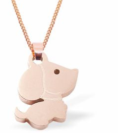 Rose Golden Puppy Necklace 12mm in size with 18" Chain Hypoallergenic: Nickel, Lead and Cadmium Free 