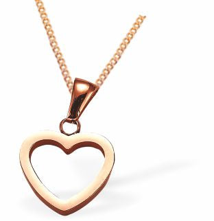 Rose Golden Hollow Heart Necklace 16mm in size with 18" Chain Hypoallergenic: Nickel, Lead and Cadmium Free 