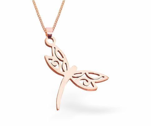 Rose Golden Dragonfly Necklace 19mm in size, 18" Chain Hypoallergenic: Nickel, Lead and Cadmium Free 