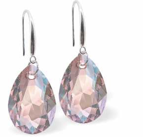 Crystal Multi Faceted Special Cut Peardrop Drop Earrings in Light Rose Pink Shimmer