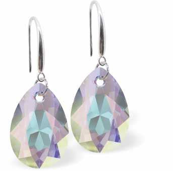 Crystal Multi Faceted Special Cut Peardrop Drop Earrings in Aurora Borealis