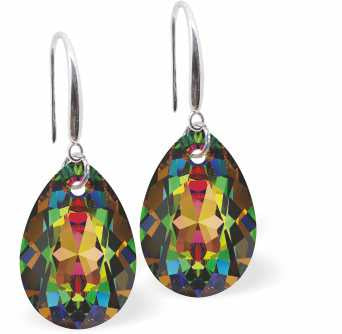 Crystal Multi Faceted Special Cut Peardrop Drop Earrings in Vitrail Medium