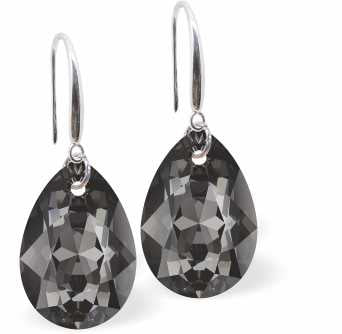 Crystal Multi Faceted Special Cut Peardrop Drop Earrings in Silver Night Grey