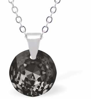 Austrian Crystal Multi Faceted Round Necklace in Silver Night Grey with a choice of Chains