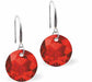 Austrian Crystal Multi Faceted Round Drop Earrings in Siam Red. Birthstone: July