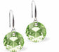 Austrian Crystal Multi Faceted Round Drop Earrings in Peridot Green. Birthstone: August