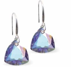 Austrian Crystal Multi Faceted Trilliant Cut Drop Earrings Aurora Borealis in Colour 10.5mm in size - Rhodium Plated Earwires Hypo allergenic: Free from Lead, Nickel and Cadmium See matching necklace TR12