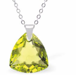 Austrian Crystal Multi Faceted Trilliant Cut Necklace Citrus Green in Colour 14.5mm in size Choice of 18" Stainless Steel or Sterling Silver Chain Hypo allergenic: Free from Lead, Nickel and Cadmium See matching earrings TR15 