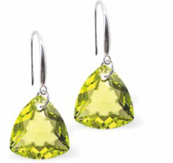 Austrian Crystal Multi Faceted Trilliant Cut Drop Earrings Citrus Green in Colour 10.5mm in size - Rhodium Plated Earwires Hypo allergenic: Free from Lead, Nickel and Cadmium See matching necklace TR14 