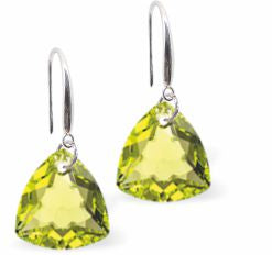 Austrian Crystal Multi Faceted Trilliant Cut Drop Earrings Citrus Green in Colour 10.5mm in size - Rhodium Plated Earwires Hypo allergenic: Free from Lead, Nickel and Cadmium See matching necklace TR14