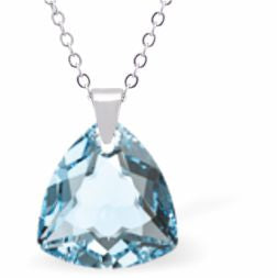 Austrian Crystal Multi Faceted Trilliant Cut Necklace Aquamarine Blue in Colour 16mm in size Choice of 18" Stainless Steel or Sterling Silver Chain Hypo allergenic: Free from Lead, Nickel and Cadmium See matching earrings TR17 