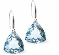 Austrian Crystal Multi Faceted Trilliant Cut Drop Earrings Aquamarine Blue in Colour 10.5mm in size - Rhodium Plated Earwires Hypo allergenic: Free from Lead, Nickel and Cadmium See matching necklace TR16 