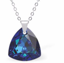 Austrian Crystal Multi Faceted Trilliant Cut Necklace Bermuda Blue in Colour 14.5mm in size Choice of 18" Stainless Steel or Sterling Silver Chain Hypo allergenic: Free from Lead, Nickel and Cadmium See matching earrings TR21 