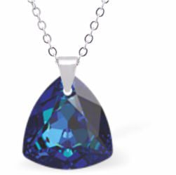 Austrian Crystal Multi Faceted Trilliant Cut Necklace Bermuda Blue in Colour 14.5mm in size Choice of 18" Stainless Steel or Sterling Silver Chain Hypo allergenic: Free from Lead, Nickel and Cadmium See matching earrings TR21