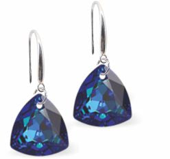 Austrian Crystal Multi Faceted Trilliant Cut Drop Earrings Bermuda Blue in Colour 10.5mm in size - Rhodium Plated Earwires Hypo allergenic: Free from Lead, Nickel and Cadmium See matching necklace TR20