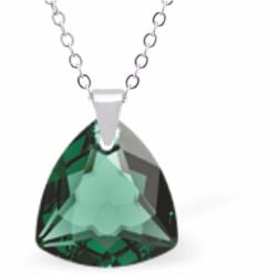Austrian Crystal Multi Faceted Trilliant Cut Necklace Emerald Green in Colour 14.5mm in size Choice of 18" Stainless Steel or Sterling Silver Chain Hypo allergenic: Free from Lead, Nickel and Cadmium See matching earrings TR23 Delivered in a soft, black, velveteen pouch