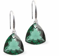 Austrian Crystal Multi Faceted Trilliant Cut Drop Earrings Emerald Green in Colour 10.5mm in size - Rhodium Plated Earwires Hypo allergenic: Free from Lead, Nickel and Cadmium See matching necklace TR22 