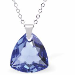 Austrian Crystal Multi Faceted Trilliant Cut Necklace Sapphire Blue in Colour 14.5mm in size Choice of 18" Stainless Steel or Sterling Silver Chain Hypo allergenic: Free from Lead, Nickel and Cadmium See matching earrings TR25