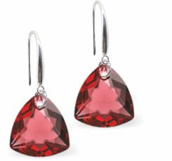 Austrian Crystal Multi Faceted Trilliant Cut Drop Earrings Scarlet Red in Colour 10.5mm in size - Rhodium Plated Earwires Hypo allergenic: Free from Lead, Nickel and Cadmium See matching necklace TR26 
