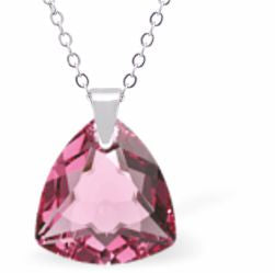 Austrian Crystal Multi Faceted Trilliant Cut Necklace Rose Pink in Colour 14.5mm in size Choice of 18" Stainless Steel or Sterling Silver Chain Hypo allergenic: Free from Lead, Nickel and Cadmium See matching earrings TR29 