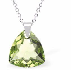 Austrian Crystal Multi Faceted Trilliant Cut Necklace Peridot Green in Colour 14.5mm in size Choice of 18" Stainless Steel or Sterling Silver Chain Hypo allergenic: Free from Lead, Nickel and Cadmium See matching earrings TR31 