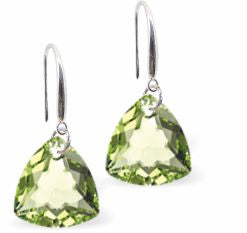 Austrian Crystal Multi Faceted Trilliant Cut Drop Earrings Peridot Green in Colour 10.5mm in size - Rhodium Plated Earwires Hypo allergenic: Free from Lead, Nickel and Cadmium See matching necklace TR30 