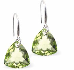 Austrian Crystal Multi Faceted Trilliant Cut Drop Earrings Peridot Green in Colour 10.5mm in size - Rhodium Plated Earwires Hypo allergenic: Free from Lead, Nickel and Cadmium See matching necklace TR30