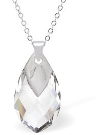 Austrian Crystal Teardrop Metallic Crystal Necklace in Clear Crystal, with a Choice of Chains