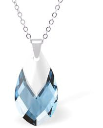 Austrian Crystal Teardrop Metallic Aquamarine Blue Necklace, with a choice of chains