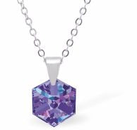 Austrian Crystal Oblique Necklace in  Heliotrope 8mm in size with a choice of chains