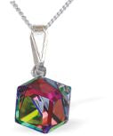 Sparkly Austrian Crystal Oblique Cube Necklace, 8mm in size in Two Tone Vitrail Medium with a Choice of Chains