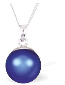 Austrian Crystal Classic Pearl necklace in Iridescent Dark Blue by Byzantium with a choice of Sterling Silver or Surgical Steel 18" Chain