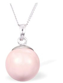 Austrian Crystal Pearl Necklace in Soft Glowing Rosaline Pink by Byzantium with a choice of Sterling Silver or Surgical Steel 18" Chain