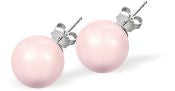 Ausrian Crystal Pearl Stud Earrings in Soft Glowing Rosaline Pink by Byzantium with Sterling Silver Earwires