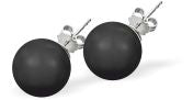 Austrian Crystal Pearl Stud Earrings in Dark Mystic Black by Byzantium with Sterling Silver Earwires