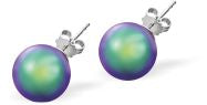 Austrian Crystal Pearl Stud Earrings in Warm Bright Scarabaeus Green by Byzantium with Sterling Silver Earwires